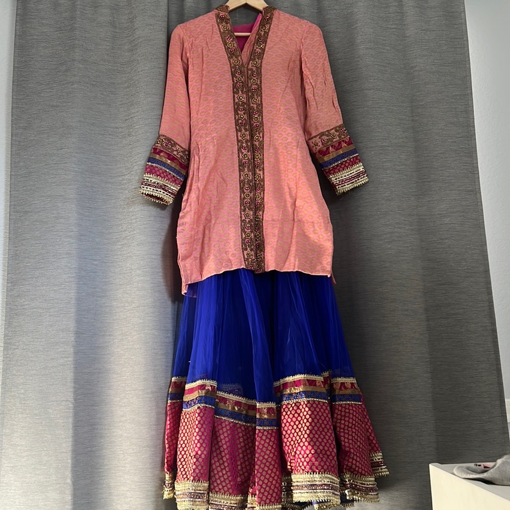 Indian Bollywood Blue and pink lehenga